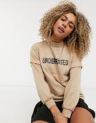 Noisy May High Neck Underrated Logo Front Sweatshirt In Beige-brown