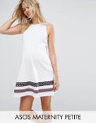 Asos Maternity Petite Swing Dress With Embroidered Tape Detail - White