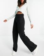Bershka Organic Cotton Dad Wide Leg Twill Pants In Black