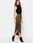 Sisley Jersey Maxi Skirt With Front Split - Green