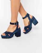 Asos Take It On Chunky Heeled Sandals - Denim