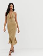 Asos Design Sleeveless Tux Button Through Midi Dress With Self Belt - Multi