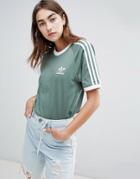 Adidas Originals 3 Stripe T-shirt In Khaki - Green
