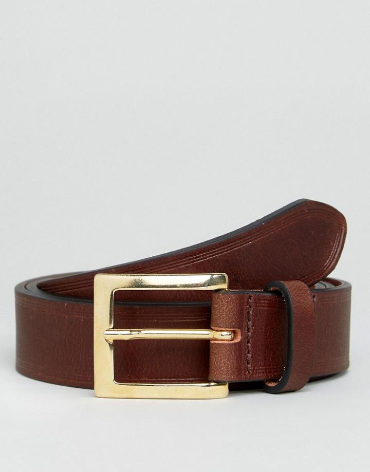 Asos Smart Brown Leather Slim Belt With Edge Emboss - Brown