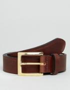 Asos Smart Brown Leather Slim Belt With Edge Emboss - Brown