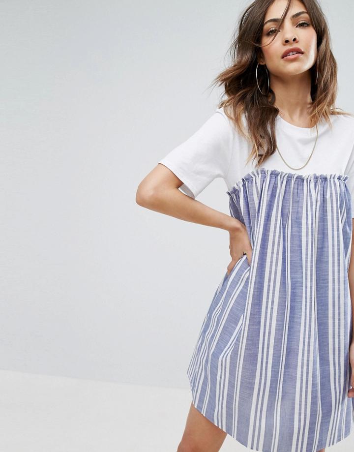 Nobody's Child T-shirt Dress With Contrast Stripe - Blue