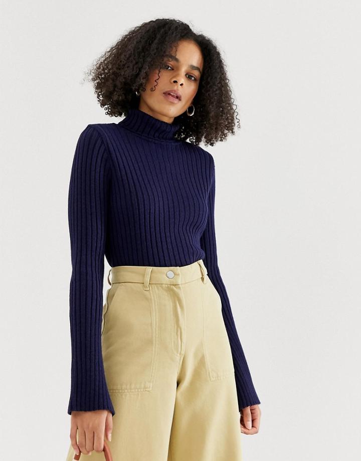 Asos Design Rib Roll Neck Sweater - Navy