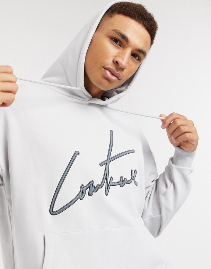 The Couture Club Signature Applique Oversized Hoodie In Gray-grey