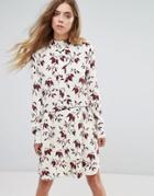 Ganni Maxwell Crepe Print Shirt Dress - Red