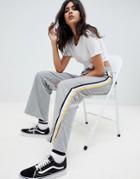 Noisy May Wide Leg Track Pants With Side Stripe-gray