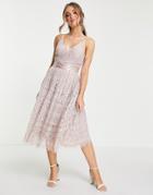 Asos Design Lace Prom Dress With Wrap Waist Detail-pink
