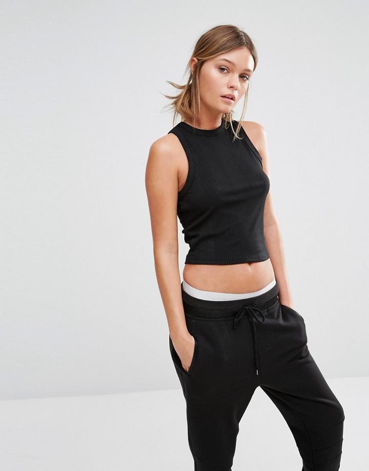 New Look Ribbed Crop Top - Black