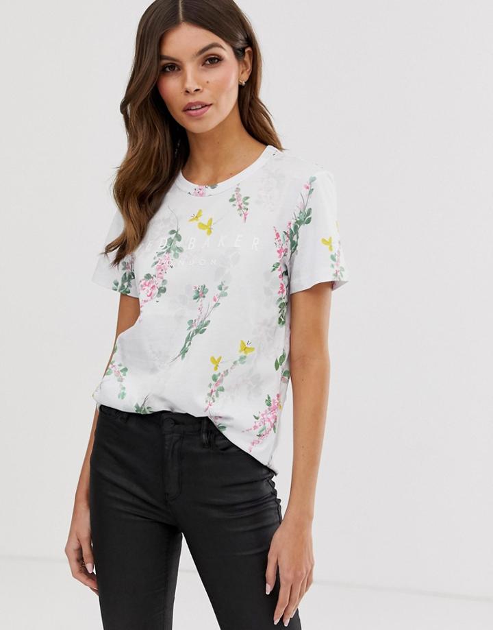 Ted Baker Malvani Logo T-shirt In Sorbet Print-white