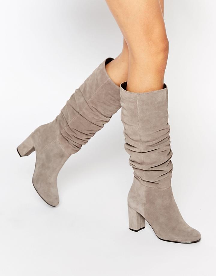 Oasis Slouch Block Heel Boots - Gray