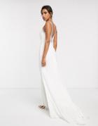 Asos Edition Wedding Dress With V Back And Crystal Strap Detail-white