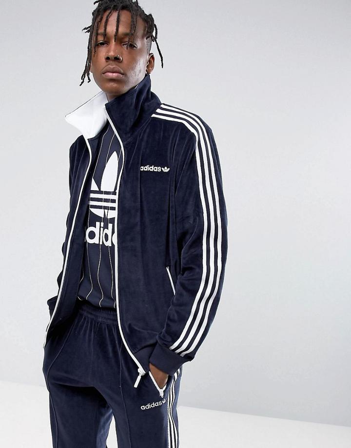 Adidas Originals Osaka Velour Beckenbauer Jacket In Navy Cv8959 - Navy