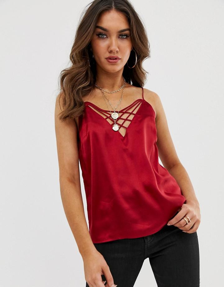 Asos Design Satin Cami With Multi Strap Detail - Red