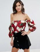 Qed London Floral Off The Shoulder Top - Red