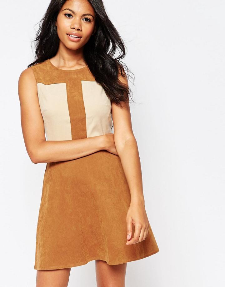 Love Suede Color Shift Dress - Brown