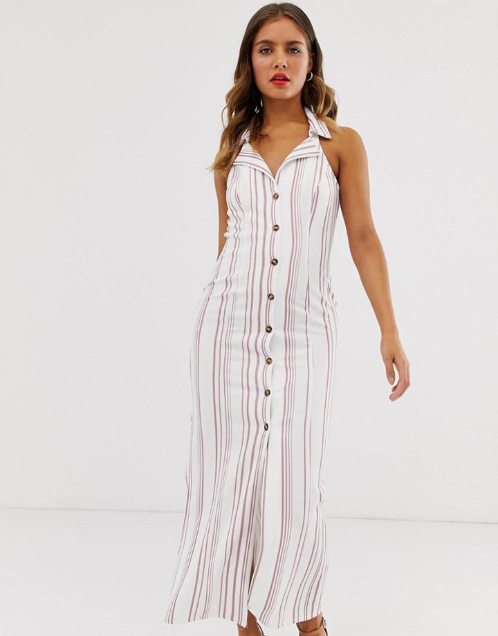 Asos Design Sleeveless Stripe Maxi Shirt Dress-multi