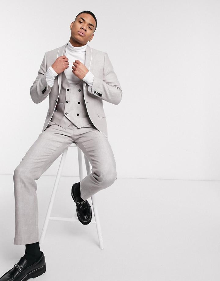 Twisted Tailor Slim Linen Suit Jacket In Stone-neutral