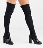 Asos Design Wide Fit Karina Chunky Thigh High Boots In Black Knit