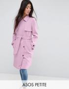 Asos Petite Bonded Trench With Contrast Trims - Pink