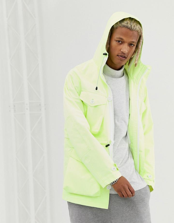 Asos Design Parka Jacket In Fluro Yellow - Yellow
