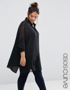 Asos Curve Oversized Blouse With Sheer Inserts - Black