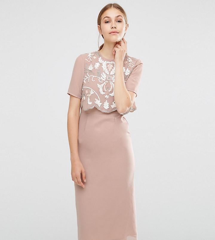 Frock And Frill Embellished Overlay Pencil Dress - Brown