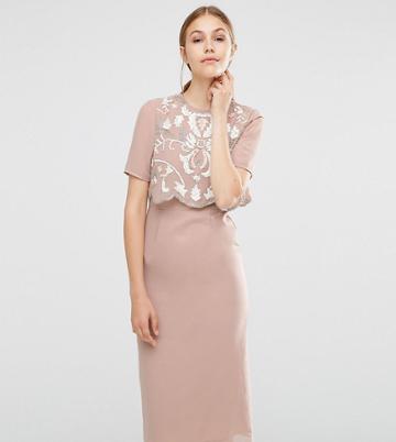 Frock And Frill Embellished Overlay Pencil Dress - Brown