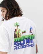 Asos Design Sonic The Hedgehog Relaxed Fit T-shirt With Chest And Back Print - White
