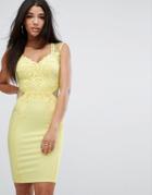 Michelle Keegan Loves Lipsy Applique Lace Bodycon Dress - Yellow