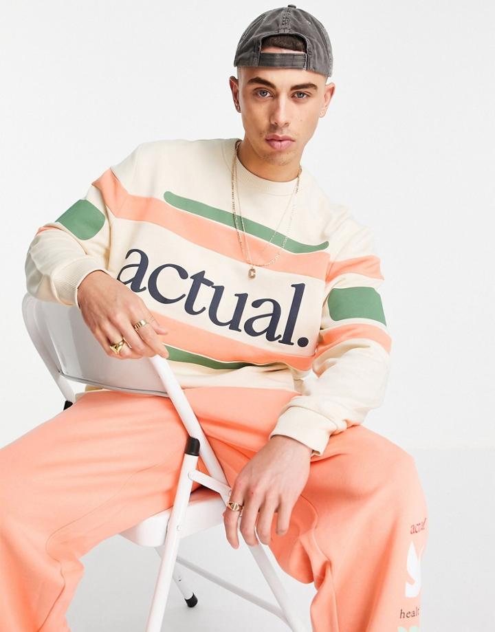 Asos Actual Relaxed Sweatshirt With Color Block And Chest Logo Print In Ecru-neutral