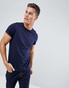 Asos Design T-shirt With Roll Sleeve In Navy - Navy