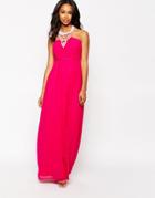 Little Mistress Maxi Dress With Embellished Yoke - Pink