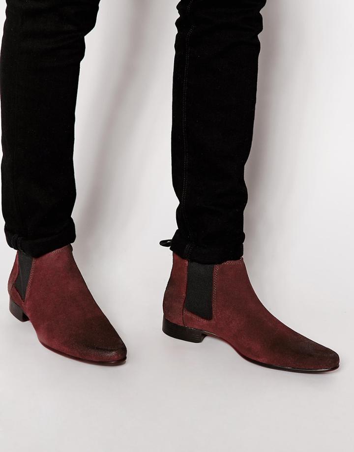 Asos Chelsea Boots In Suede - Burgundy