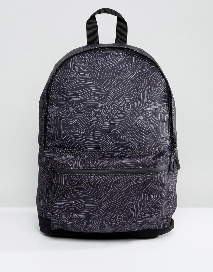 Asos Backpack With Contour Print In Black - Black