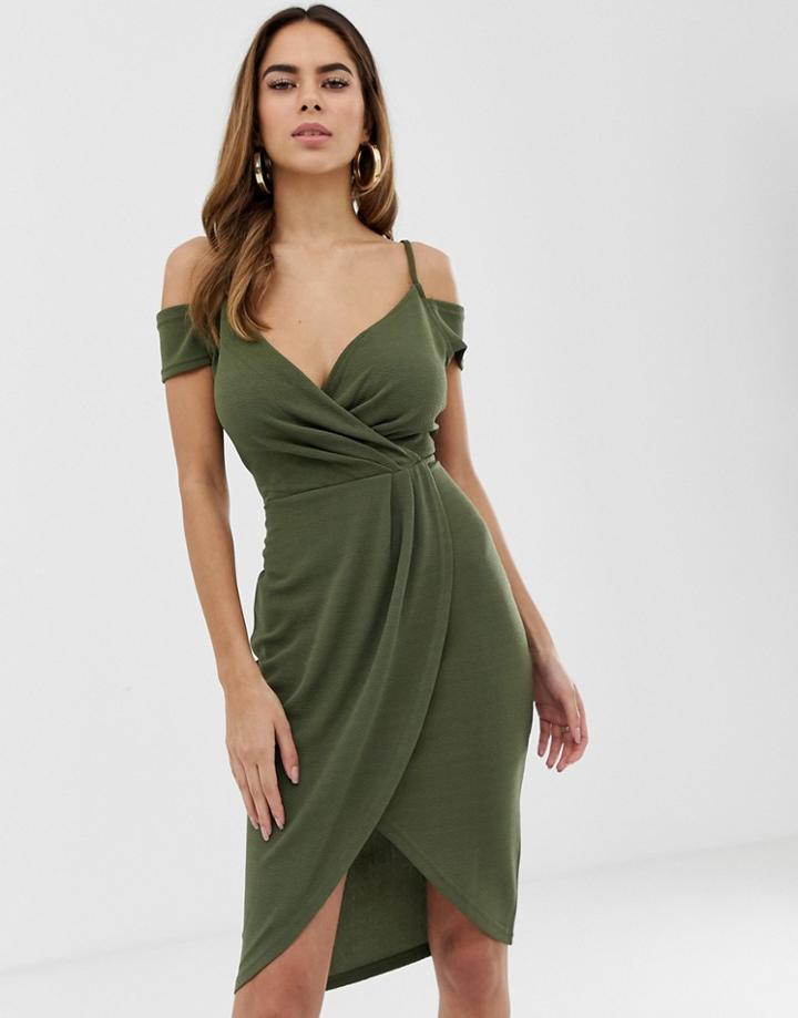 Ax Paris Bardot Wrap Dress - Green