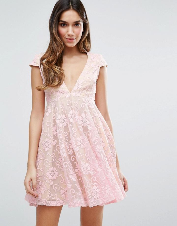 Jarlo Lace Mini Tea Dress - Pink