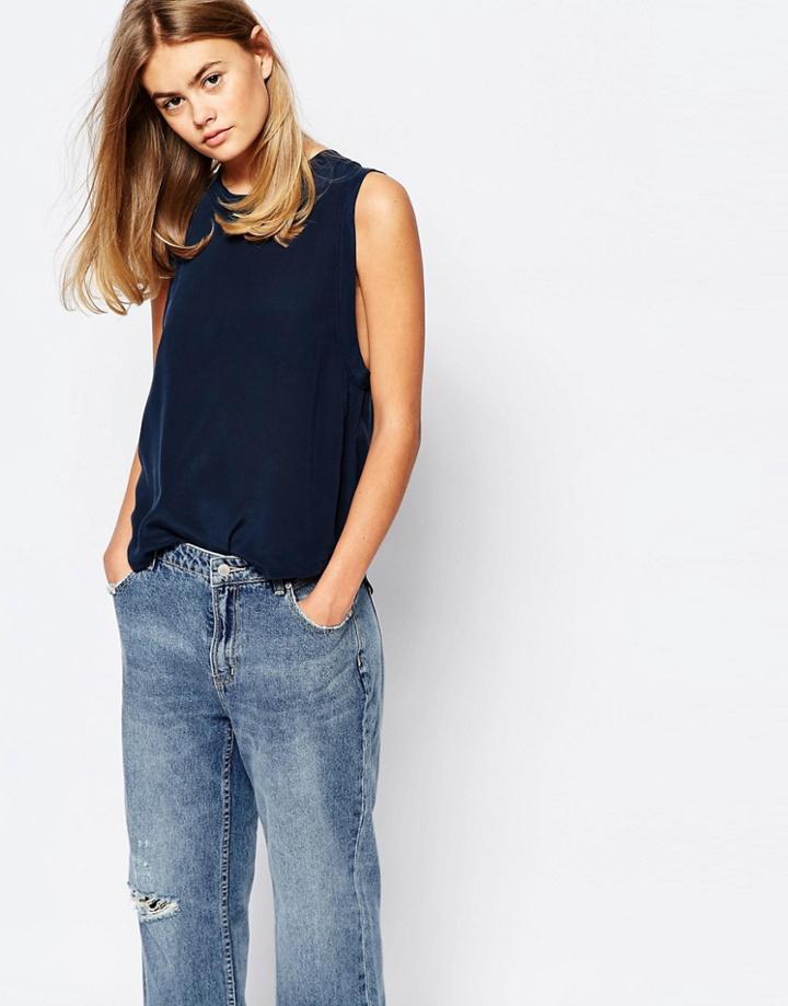 Rollas Chiffon Tank With Drop Arm Hole - Navy