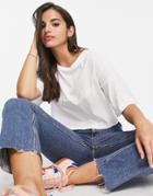 Monki Lea Cotton Cropped Boxy T-shirt In White - White