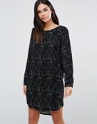 Ichi Long Sleeve Printed Dress - Black