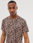 Urban Threads T-shirt In Leopard Print-brown