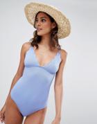 Warehouse Swimsuit With Scallop Detail In Blue - Blue