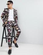 Asos Design Super Skinny Suit Pants In Cotton Bird Print - Black