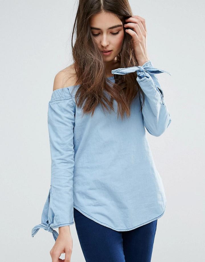 Parisian Off Shoulder Denim Top - Blue