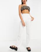 Topshop Straight Pinseam Pants In Ivory-white