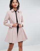 Asos Swing Coat With Full Skirt And Zip Front - Cream
