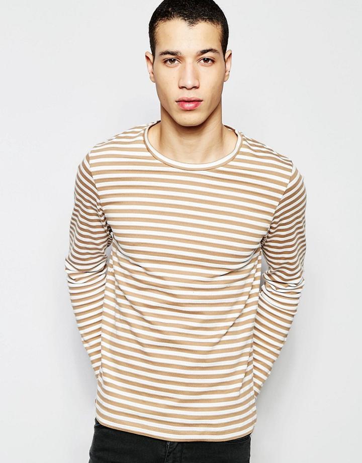 Selected Homme Stripe Long Sleeve Top - Marshmallow
